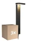 Voordeelpak 3x Nordlux Solar Tuinverlichting Rica Vierkant Roestvrij Staal Zwart 4.5W 380lm - 830 Warm Wit |Bewegings- en Lichtsensor